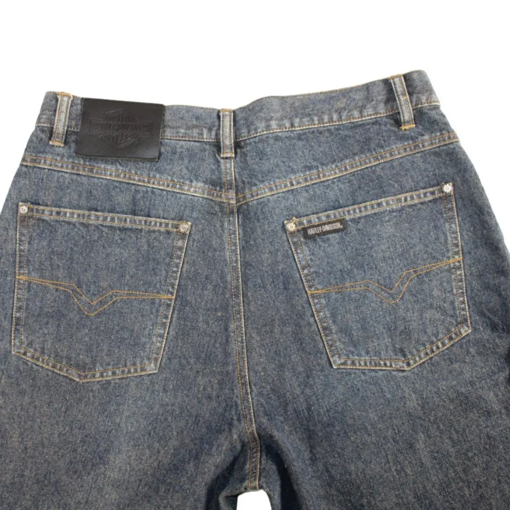 Harley Davidson Classic Blue Wash Logo Studded Boot/Flare Jeans, Size 12